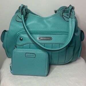 Rosetti Teal Blue Hobo Shoulder Bag with Pleated Details and Silver Accents NWOT